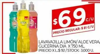 Supermercados DIA Lavavajilla Limón Aloe Vera Glicerina Dia x 750ml oferta