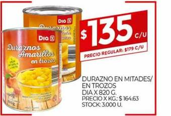 Supermercados DIA Durazno En Mitades En Trozos Dia x 820 g oferta