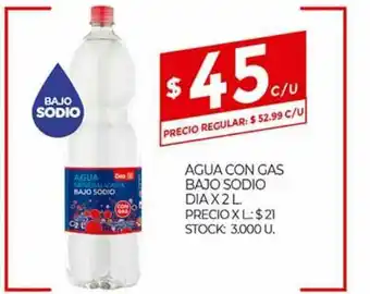 Supermercados DIA Agua Con Gas Bajo Sodio Dia x 2l oferta