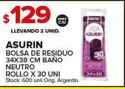 Carrefour Maxi Asurin Bolsa De Residuo 34x38 Cm Baño Neutro Rollo oferta