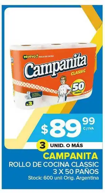 Carrefour Maxi Campanita Rollo De Cocina Classic 3 X 50 Paños oferta