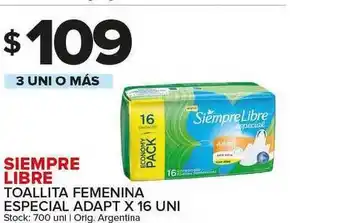 Carrefour Maxi Siempre Libre Toallita Femenina Especial Adapt x 16 uni oferta