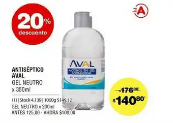 Atomo Conviene Antiséptico Aval Gel Neutro 20% Descuento x 350ml oferta