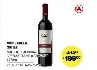 Atomo Conviene Vino Varietal Sutter x 750cc oferta