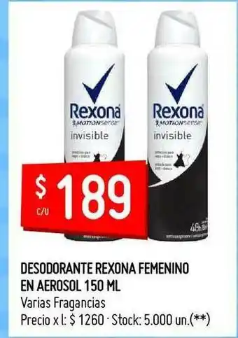 Changomas Desodorante Rexona Femenino En Aerosol Varias Fragancias x 150ml oferta