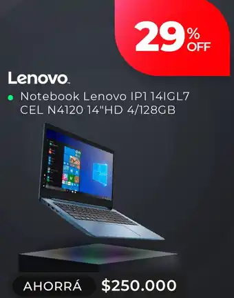 Naldo Lombardi Notebook Lenovo IP1 141GL7 CEL N4120 14"HD 4/128GB oferta