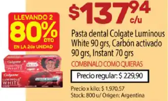Josimar Pasta Dental Colgate Luminous White 90grs oferta