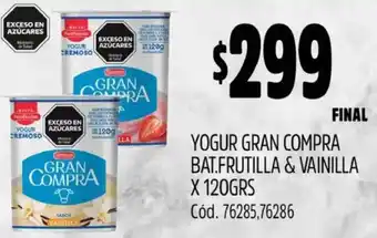Supermercados Yaguar YOGUR GRAN COMPRA BAT.FRUTILLA&VAINILLA X 120GR oferta