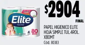 Supermercados Yaguar PAPEL HIGIENICO ELITE 80 HOJA SIMPLE TUL.4ROL. X 80MT oferta