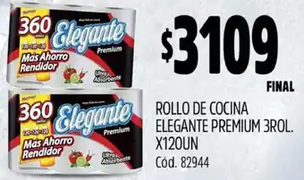 Supermercados Yaguar ROLLO DE COCINA ELEGANTE PREMIUM 3ROL. X 120UN oferta