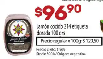 Jamón cocido 214 Etiqueta dorada 100grs