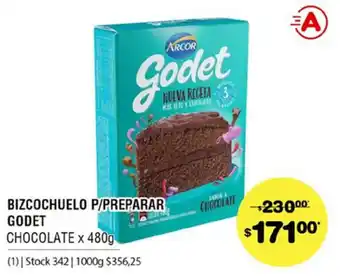 Atomo Conviene Bizcochuelo P/Preparar Godet Chocolate x 480g oferta