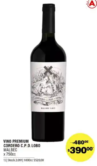 Atomo Conviene Vino Premium Cordero C.P.D. Lobo Malbec x 750cc oferta
