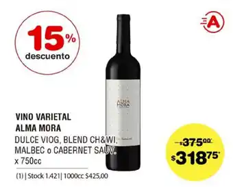 Atomo Conviene Vino Varietal Alma Mora Dulce Vlog, Blend Ch&WI Malbec o Cabernet Sauv. x 750cc oferta