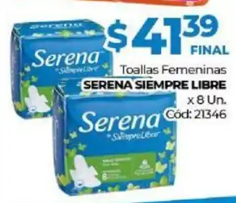 Diarco Serena Siempre libre Toallas Femeninas x 8 Un oferta