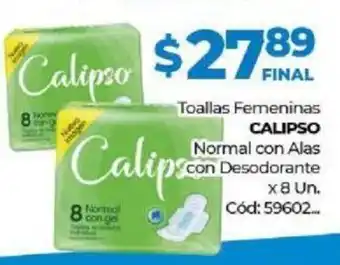 Diarco Calipso Toallas Femeninas Normal con Alas con Desodorante x 8Un oferta