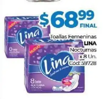 Diarco Lina Toallas Femeninas Nocturnas x 8Un oferta