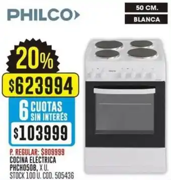 Coto PHILCO COCINA ELÉCTRICA 50 CM. oferta