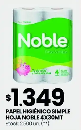 Changomas PAPEL HIGIÉNICO SIMPLE HOJA NOBLE 4 X 30MT oferta