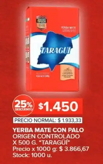 Carrefour YERBA MATE CON PALO ORIGEN CONTROLADO X 500 G. TARAGÜÍ oferta