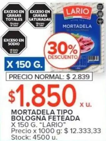 Carrefour MORTADELA TIPO BOLOGNA FETEADA X 150 G. LARIO oferta