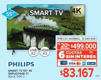 Carrefour PHILIPS SMART TV 55" 4K 55PUD7408 77 oferta