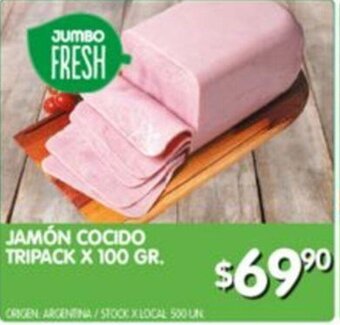 Jumbo Jamón Cocido Tripack x 100gr oferta