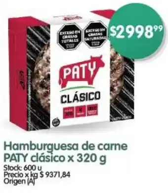 Supermercados Buenos Días Hamburguesa de carne PATY clásico x 320g oferta