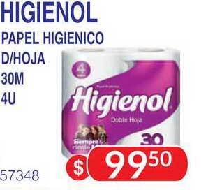 Masivos Higienol Papel Higienico D-Hoja 30m 4U oferta