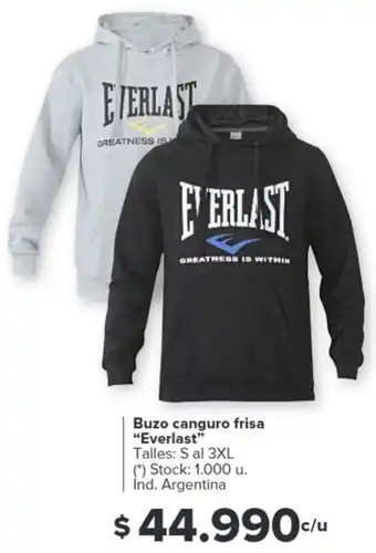 Carrefour Everlast Buzo canguro frisa Talles S al 3XL oferta