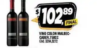 Supermercados Yaguar Colon Vino Malbec-Cabernet 750cc oferta