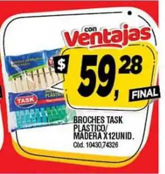 Supermercados Yaguar Task Broches Plastico/Madera x 12 unid. oferta