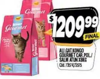 Supermercados Yaguar Kongo Ali. Gat. Gourmet Car. Pol./Salm Atun x8kg oferta