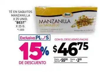 La Anonima Best Té En Saquitos Manzanilla x 25g oferta