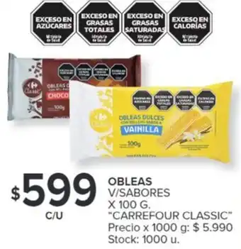 Carrefour OBLEAS V/SABORES X 100G oferta