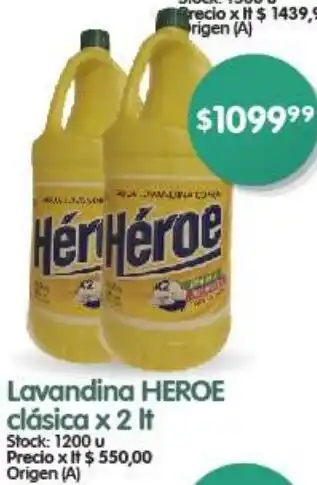 Supermercados Buenos Días Lavandina HEROE clásica x 2It oferta