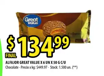 Punto Mayorista Great Value Alfajor x 6un x 50g c/u oferta