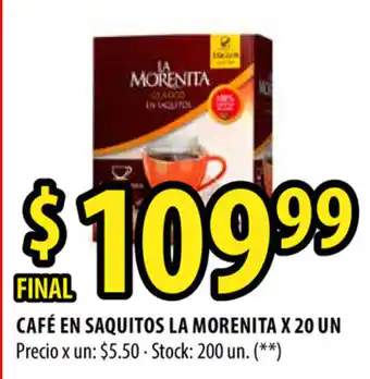 Punto Mayorista La Morenita Café Saquitos x 20un oferta