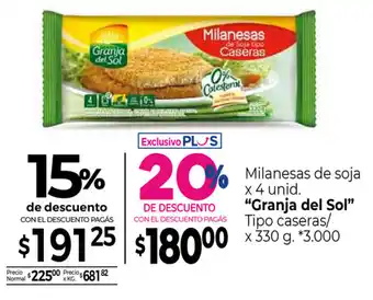La Anonima Granja del Sol Milanesas de soja x 4 unid oferta