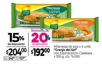 La Anonima Granja del Sol Milanesas de soja x 4 unid x 330g oferta