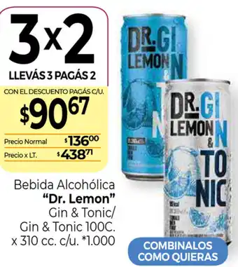 La Anonima Dr.Lemon Bebida ALcohólica Gin & Tonic x 310cc oferta