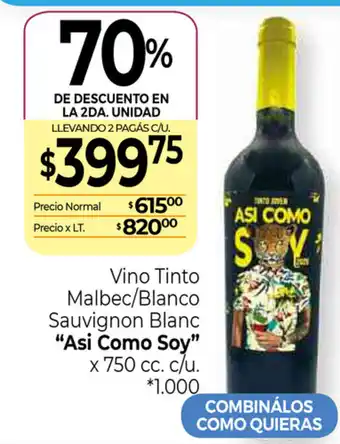 La Anonima Asi Como Soy Vino Tinto Malbec/Blanco Sauvignon Blanc x 750cc oferta