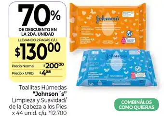 La Anonima Johnson's Toallitas Húmedas Limpieza y Suavidad de la Cabeza a los pies x 44 unid oferta