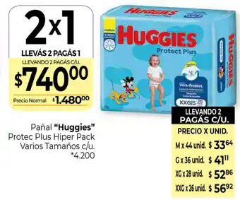La Anonima Huggies Pañal Protec Plus Hiper pack varios Tamaños c/u oferta