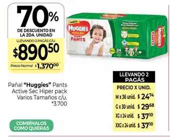 La Anonima Huggies Pañal pants Active Sec Hiper Pack Varios Tamaños oferta