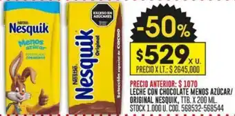 Coto LECHE CON CHOCOLATE MENOS AZÚCAR/ ORIGINAL NESQUIK TTB. X 200ML oferta