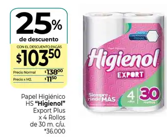La Anonima Higienol Papel Higienico HS Export Plus x 4 Rollos oferta