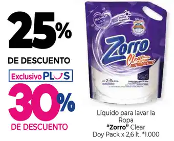 La Anonima Zorro Liquido Para lavar la Ropa Clear Doy Pack x 2,6lt oferta