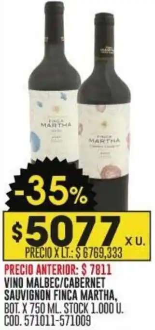 Coto VINO MALBEC/CABERNET SAUVIGNON FINCA MARTHA, BOT.X 750ML oferta