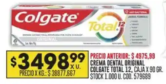 Coto CREMA DENTAL ORIGINAL COLGATE TOTAL 12, CAJA X 90GR oferta